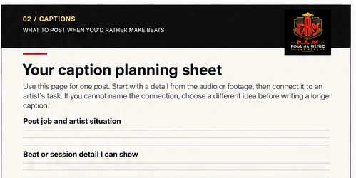 Worksheet preview from What to Post When You’d Rather Make Beats